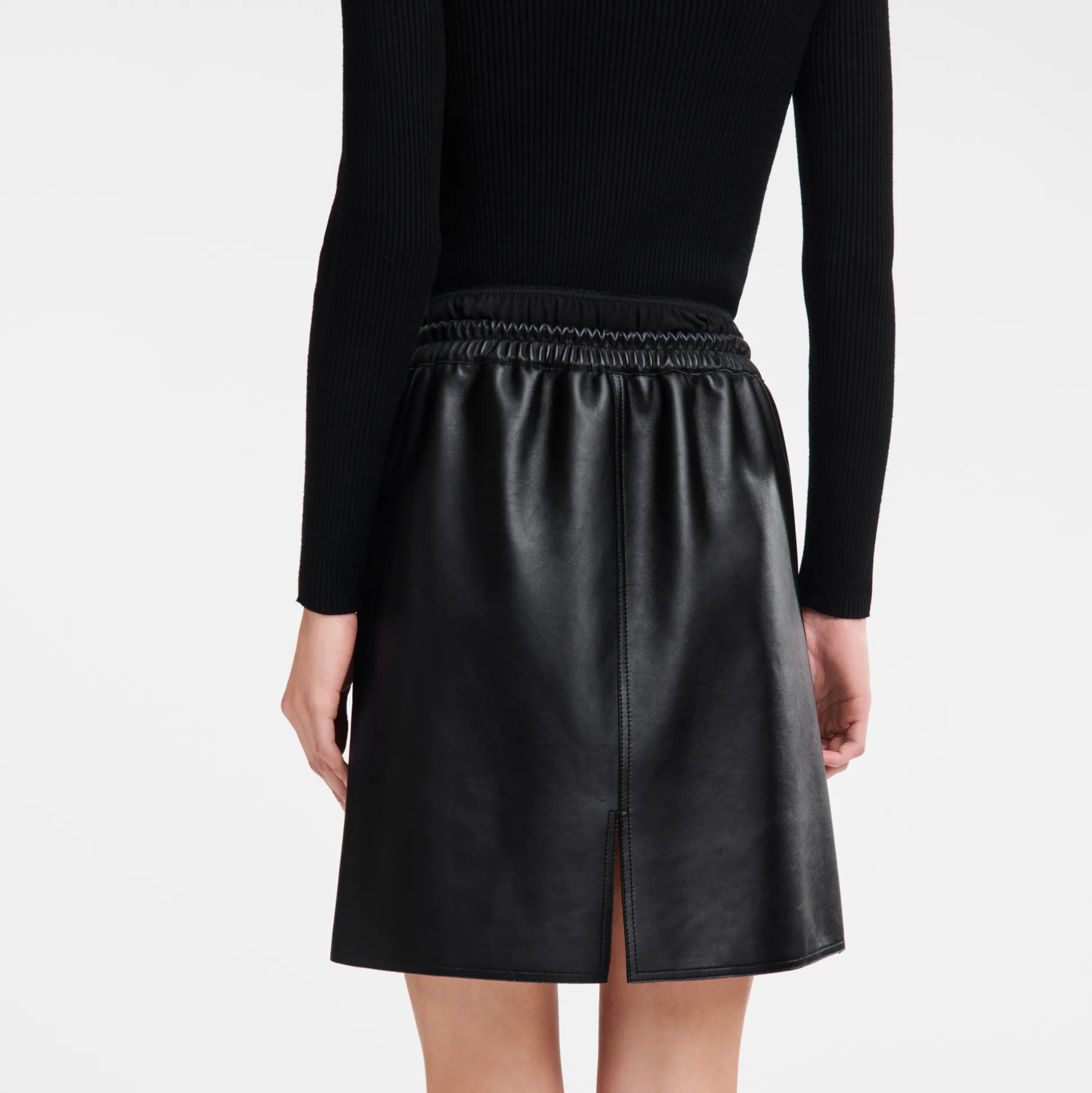 Jupe En Cuir Avec Empiècement à La Ceinture